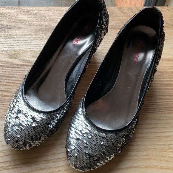 Shoes - Silver and Black Sequin Glittery Heels